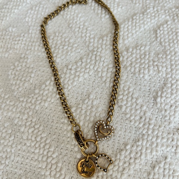 Juicy Couture Jewelry - Juicy Couture Gold Rhinestone Heart & Charm Necklace